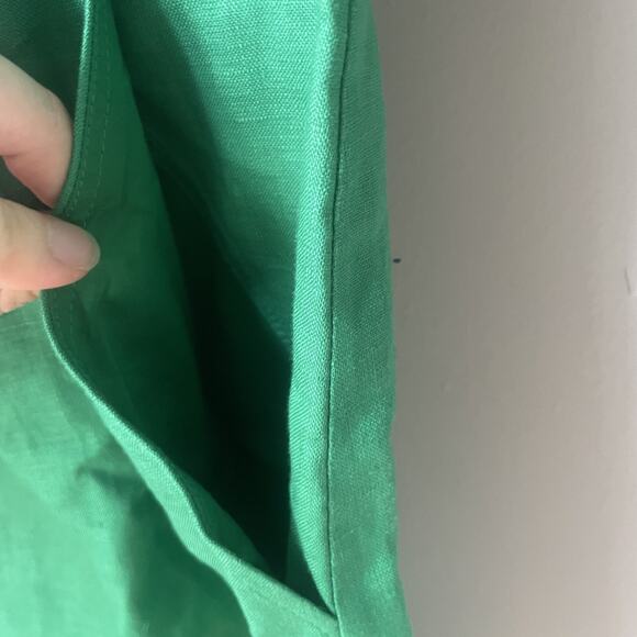 Boden Linen Sheath Dress‎ Womens Size 6R Green And Navy midi Bow - Picture 7 of 11